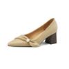 Elegantes Zapatos Elegantes con Lazo de Perla de Piel de Oveja Suave para Mujer, Primavera 2023, Tacón Medio Grueso, Punta Afilada, Cuero Completo, Boca Baja