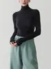 [En Stock] Tejido de cachemira de hilo fino, 60 hilos, engrosado, 48 hilos, sin costuras, completamente formado, top de punto de cuello alto básico para mujer