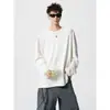 Camiseta masculina de gola redonda com listras caneladas, manga longa, estilo americano relaxado e preguiçoso, descolada, bonita, pulôver solto, camada base