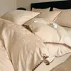 Juego de cuatro piezas 100% algodón, jacquard de algodón lavado con borde de concha, funda de edredón de algodón puro, sábana, sábana ajustable, ropa de cama de alta gama para dormitorio principal