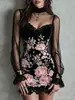 Vestido Sexy de Encaje Patchwork Estilo Nuevo Europeo y Americano Transfronterizo, Elegante Malla Estampada con Diseño Falda Corta Ajustada a la Cadera