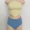 Bikini Coreano de Cintura Alta que Cubre el Vientre Espalda Descubierta Simple con Abertura Traje de Baño Bikini para Mujeres Playa Aguas Termales Vacaciones