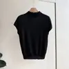 Top de punto para mujer Beishan Tongshu, cuello semialto, manga corta, estilo simple y fino de otoño con mangas ligeramente acampanadas, capa base P130