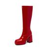 22 Comercio exterior nuevo cabeza cuadrada cremallera lateral plataforma impermeable tacón grueso súper alto tubo largo pero rodilla botas de mujer talla 43 transfronterizo