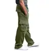 Pantalones casuales deportivos transfronterizos tobillo atado diseño personalizado multibolsillos encaje Verde Militar overol holgado para hombre
