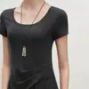 Colar de Franja com Concha Oxford Natural de Design Exclusivo com Pingente Vintage, Corrente Longa para Suéter com Contas de Concha e Pedra Olho de Tigre para Mulheres