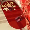 Manta de Cabecera para Boda Personaje Feliz Rojo Felpudo Decoración de Habitación de Boda Felpudo para Pies en la Base de la Cama Alfombra Festiva para la Entrada de la Boda