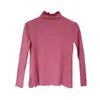 Top de capa base para mujer con adorno de orejas de gatito, otoño e invierno, cuello semi-alto, amigable con la piel, cálido, alta elasticidad, camiseta de manga larga, color liso, con adorno de volantes