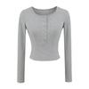 Camiseta de Manga Longa com Botão para Mulheres, Top Curto Sexy com Fio Pura Desejo, Camisa de Base Slim-Fit de Cintura Alta para Outono e Inverno, Gola Americana Meio Aberta