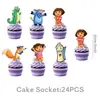 Decoraciones para fiesta de cumpleaños de niña transfronteriza: Guirnalda de mono Dora, decoraciones colgantes en espiral, vasos de papel, platos de papel, mantel, globos