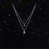 Colar de Camadas Duplas Estilo Coreano High-End com Incrustações de Diamante Cruzado Estilo Cool para Uso em Camadas Pingente de Diamante Corte Marquise Acessório de Pescoço Versátil para o Dia a Dia