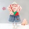 Roupas de Verão para Meninas Transfronteiriças, Roupas da Moda para Bebê de Um Ano 2 Roupas de Verão de Manga Curta para Crianças 3 Conjuntos de Shorts para Bebê Dropshipping