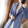 2025 Nova Roupa Externa de Lã Elegante Dupla Face Outono e Inverno Feminina de Comprimento Médio Solta Espessada Roupa Externa de Lã Estilo Ocidental