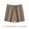 Shorts de tricô de cashmere feminino transfronteiriço, novo estilo outono e inverno, cintura elástica, simples e versátil, confortável, macio e amigo da pele, comprimento de três quartos
