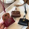 Bolsa de moedas de couro vintage, colar de pescoço, pequena corrente longa de lã, fone de ouvido, capa protetora, colar de alta qualidade para mulheres