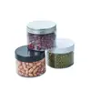 Frasco de plástico transparente PET para té y alimentos, botella redonda de boca ancha, tapa de aluminio, tapa de plástico, frasco sellado de plástico, empaque de plástico