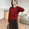 ¡Tejido fino de mezcla de lana con textura de bambú estilo coreano para reducir la edad! Suéter de punto con cuello redondo, hombro normal, efecto adelgazante, hermoso patrón de ondas, top