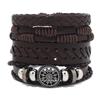 Pulseira de Couro Trançado Multicamadas Personalizada Masculina Transfronteiriça Joia Punk Street Riding Europeia e Americana