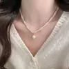 Colar Dupla Camada de Pérolas Artificiais Estilo Coreano e Japonês de Luxo Leve para Mulheres, Simples e Fashion, Corrente de Clavícula Versátil, Corrente de Pescoço Tendência e Única