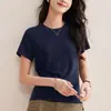 Camiseta Manga Curta Tencel Ombro Normal Amiga da Pele Sensação Refrescante Primavera/Verão 2026 Respirável Camiseta Básica Emagrecedora Macia Camiseta de Lã