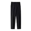 Pantalones de traje negros para mujer 2020 Primavera y Otoño rectos de cintura alta con caída adelgazantes talla grande cropped casual de pierna recta
