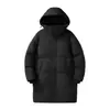 Otoño e Invierno Alta Calidad Estilo Pareja Tres Pruebas Color Sólido Chaqueta Larga de Algodón para Hombre Imitación Seda Algodón Relleno de Plumas Cuello Alto con Capucha Chaqueta para Hombre Tallas Grandes