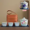 Conjunto de Chá de Viagem Forno Ru Conjunto Rápido de Xícaras de Chá com Um Bule e Três Xícaras, Bolsa de Armazenamento, Presente Portátil para Exterior