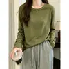 Chegada Nova Outono 2026: Camiseta de Algodão Bambu com Gola Redonda e Manga Longa para Mulheres - Top de Camada Base de Alta Qualidade, Elegante, Modelador e Estiloso