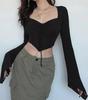 Moda Feminina Outono e Inverno 2026 Europeia e Americana Ins Marca Tendência Influenciador Garota Popular Decote Halter Decote Quadrado com Barbatanas Top Cropped Sexy Camiseta Modeladora para Mulheres