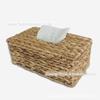 Caixa de Tecido de Palha de Jacinto-d'água, Tecida em Estilo Pastoral, Porta-Lenços Retrátil, Cesta de Armazenamento de Tecido para Mesa