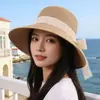 Sombrero de Sol para Vacaciones en la Playa Moda de Verano Sombrero de Paja con Lazo de Encaje para Mujeres Dulce Sombrero de Sol de Pescador para Exteriores