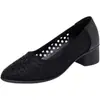 Zapatos de tacón grueso para mujer de mediana edad con pedrería y malla, Zapatos de madre de piel suave genuina, Sandalias huecas transpirables con punta y tacón grueso