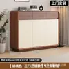Zapatero de madera maciza color nogal para la entrada del hogar, almacenamiento integrado en cajón de gran capacidad, zapatero de entrada, de pie, contra la pared