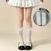 Calcetines tobilleros de cinta con lazo estilo Lolita, calcetines transparentes de lunares, calcetines dulces hasta la pantorrilla estilo japonés, disponibles para envío inmediato