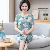 Traje de Algodón y Seda para Mujer, Conjunto de Dos Piezas de Algodón y Seda de Manga Corta para Verano, Pijama Verano 2024, Ropa de Casa para Mujer, Se Puede Usar Afuera, Sensación Fresca