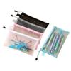 Bolsa de lápis de malha simples A6 Bolsa de armazenamento de maquiagem Grande capacidade Transparente Estudante Ao ar livre Malha espessada Bolsa de exame com zíper