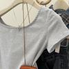 Comercio Exterior Foto Real Amazon Camiseta de Manga Corta a Rayas Off-Shoulder para Mujer Verano Ajustada Estilo Coreano Top Corto Dulce y Picante