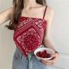Regata Sexy Estampada Retrô Design Feminino Sem Costas Super Quente Lenço Triângulo para os Seios Versátil Look Emagrecedor Blusa para Usar por Baixo