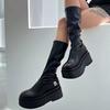 Botas Elásticas Slim de Solado Grosso da Moda para Mulheres, Botas Longas de Outono e Inverno, Botas de Equitação de Cano Alto, Meias que Aumentam a Altura, Botas de Garota Popular