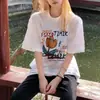 Camiseta Feminina Estampa Retro Americana Manga Curta, Verão Soltinha Estilo Coreano Tendência Top Feminino Meia-Manga Atacado
