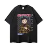 Camiseta Vintage Retro Lavada con Efecto Desgastado Estampado de Personaje de Cómic Atuendo para Amante del Anime Manga Corta Venta Directa de Fábrica
