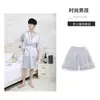 Bata ligera de verano para hombre, pijama de seda helada, bata de baño de manga tres cuartos, ropa de casa de seda holgada estilo coreano, adecuada para primavera y otoño, talla grande
