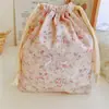 Bolsa de Algodón Floral Pequeña con Cordón Gran Capacidad Bordada con Lazo Bolsa de Almacenamiento para Cosméticos Almacenamiento en Casa y Viaje