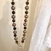 Nuevo Collar de Colores Mixtos de Piedra Ojo de Tigre Maillard Dorado Mocha Marrón Perla para Otoño e Invierno Cadena de Suéter de Lujo Accesible Nicho para Mujer