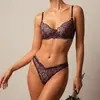 Popular Estampado de Leopardo Europeo y Americano V Profunda Ultra Delgada Encaje Estilo Francés Puro Deseo Lencería Sexy Sujetador Que Hace que los Bustos Grandes Parezcan Más Pequeños