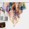 Estilo chino estilo pintura al óleo camelia moderno gasa 90 pañuelo cuadrado grande bufanda de seda para mujer bufanda de primavera y otoño con temperamento para combinar con camisa chal