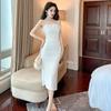 Vestido de Noche Strapless de Celebridad para Banquetes Otoño 2026 Nuevo Estilo Escote de Una Línea Vestido Bodycon Ajustado Peludo 6306