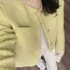Colección Nueva Otoño 2025: Chaqueta de Tweed Amarilla Chic para Mujer, Versátil Top Corto Apto para Personas Petites