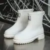 Botas de Lluvia Transfronterizas para Mujer, Botas de Lluvia Cortas Cálidas de Terciopelo, Moda de Tacón Medio con Suela Gruesa, Impermeables y Resistentes al Desgaste, Zapatos de Agua, Zapatos Antideslizantes para Cocina