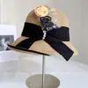 Sombrero de Pescador de Color Contrastante de Moda con Lazo Protección Solar para Mujer Verano Casual Versátil Sombrero de Cubo Vacaciones Viaje Sombrero de Paja Tendencia